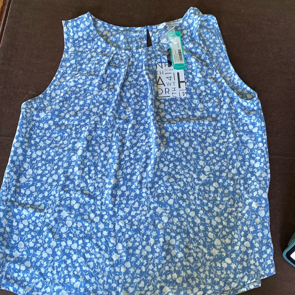 41 Hawthorne, Lexi pleaded blouse, light blue XL